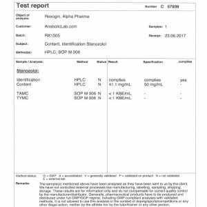 Alpha Pharma Rexogin lab report (August 11, 2017)