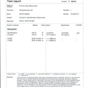 Primus Ray Laboratories Stanozolol lab report (September 18, 2017)