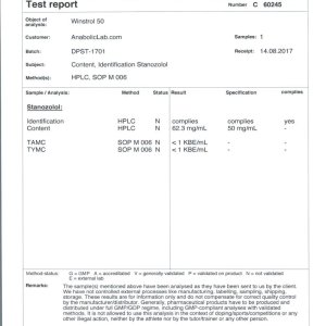 Dragon Pharma Winstrol 50 lab report (September 18, 2017)