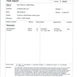 SIS Laboratories Winstrol lab report (September 20, 2017)