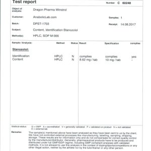 Dragon Pharma Winstrol tablets lab report (September 20, 2017)