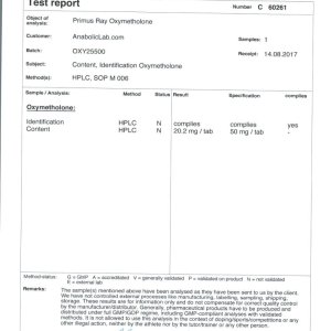 Primus Ray Laboratories Oxymetholone Lab Report (September 28, 2017)