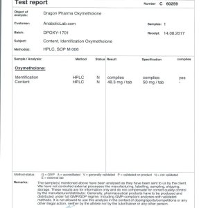 Dragon Pharma Oxymetholon lab report (September 28, 2017)