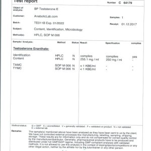 Balkan Pharma Testosterone E lab report (January 10, 2018)