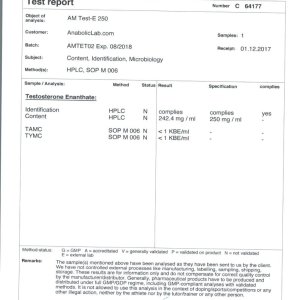 Andromedica Test-E 250 lab report (January 10, 2018)