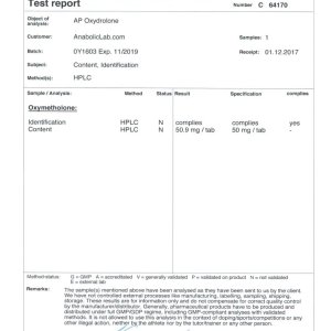 Alpha Pharma Oxydrolone lab report (January 16, 2018)