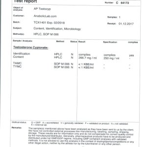 Alpha Pharma Testocyp lab report (January 18, 2018)