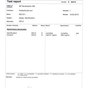 Alpha Pharma Nandrobolin 250 lab report (June 2, 2015)