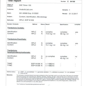 SIS Labs Tri-Tren 150 lab report (January 17, 2018)