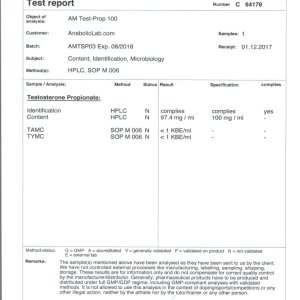 Andromedica Test-Prop 100 lab report (January 16, 2018)