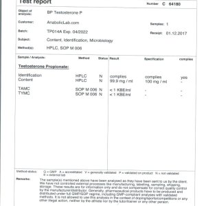 Balkan Pharma Testosterone P lab report (January 16, 2018)