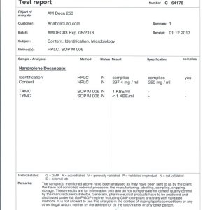 Andromedica Deca 250 lab report (January 16, 2018)