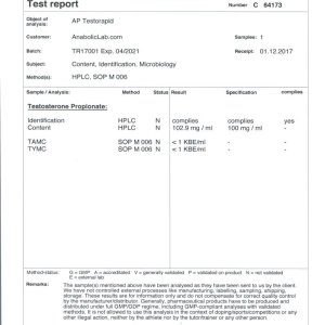 Alpha Pharma TestoRapid lab report (January 16, 2018)