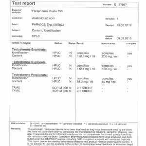 ParaPharma Susta 350 lab report (March 27, 2018)