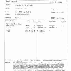 ParaPharma Trenbo E 200 lab report (March 27, 2018)