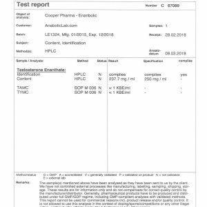 Cooper Pharma Enanbolic lab test results (February 27, 2018)