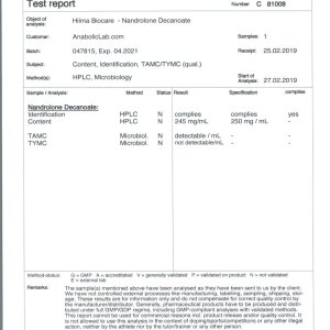 Hilma Biocare Nandrolone Decanoate lab report - March 27, 2019