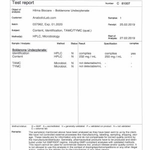 Hilma Biocare Boldenone Undecylenate lab report (March 29, 2019)