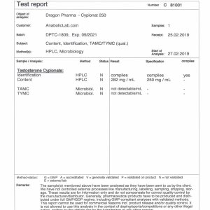 Dragon Pharma Cypionat 250 lab report (March 29, 2019)