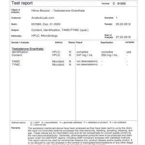 Hilma Biocare Testosterone Enanthate lab report (March 29, 2019)