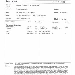 Dragon Pharma Trenbolone 200 lab report (March 29, 2019)