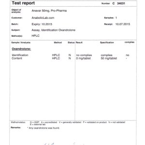 Pro-Pharma Labs Anavar 50mg lab report (July 23, 2015)