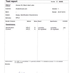 Black Label Labs Anavar 25 lab report (August 10, 2015)