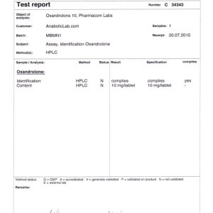 Pharmacom Labs Oxandrolons 10 lab report (August 10, 2015)