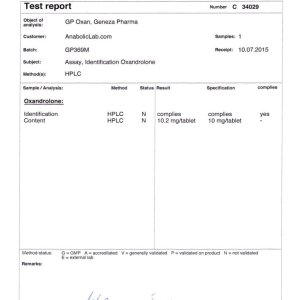 Geneza Pharma GP Oxan 10 lab report (July 23, 2015)