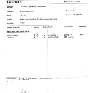 Novocrine Testosim Rapid 100 lab report (July 17, 2015)