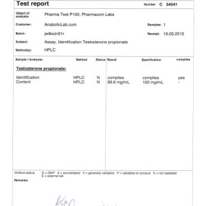 Pharmacom Labs PHARMA Test P100 lab report (July 17, 2015)