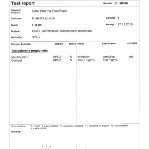 Alpha Pharma Testorapid lab report (December 21, 2015)