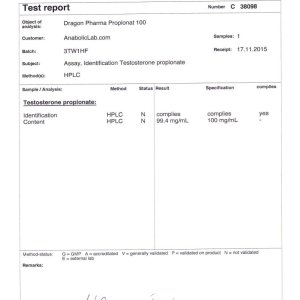 Dragon Pharma Propionat 100 lab report (December 21, 2015)