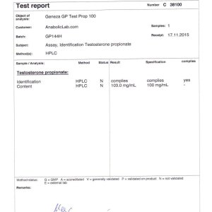 Geneza Pharma GP Test Prop 100 lab report (December 21, 2015)