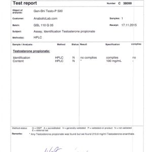 Gen-Shi Labs Testo P 500 lab report ( January 5, 2016)