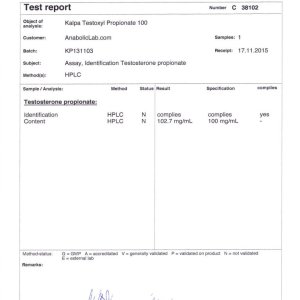 Kalpa Pharma Testoxyl Propionate 100 lab report (December 21, 2015)