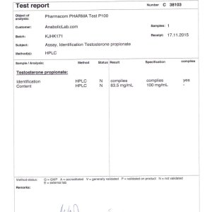 Pharmacom Labs PHARMA Test P100 lab report (December 21, 2015)