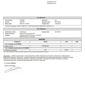 Geneza Pharma GP Test Enanth 250 lab report (January 29, 2016)