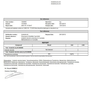 Pharmacom PHARMA Test E300 lab report (January 29, 2016)