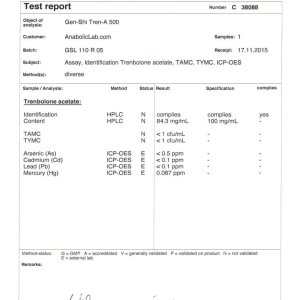 Gen-Shi Labs Tren-A 500 lab report (January 21, 2016)