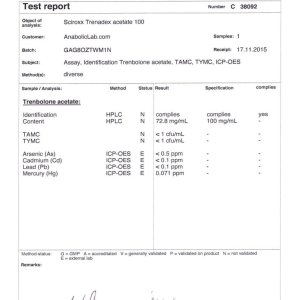 Sciroxx Trenadex Acetate 100 lab report (January 21, 2016)