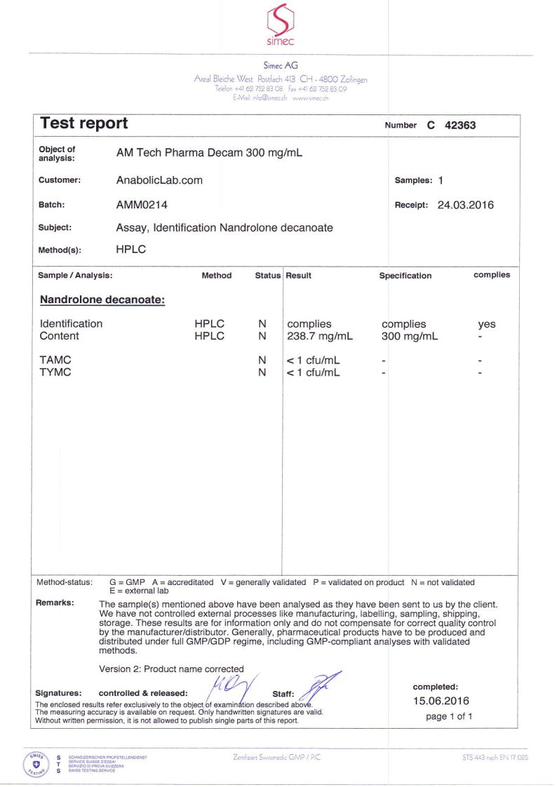 AM Tech Pharma Decam lab report (June 15, 2016)