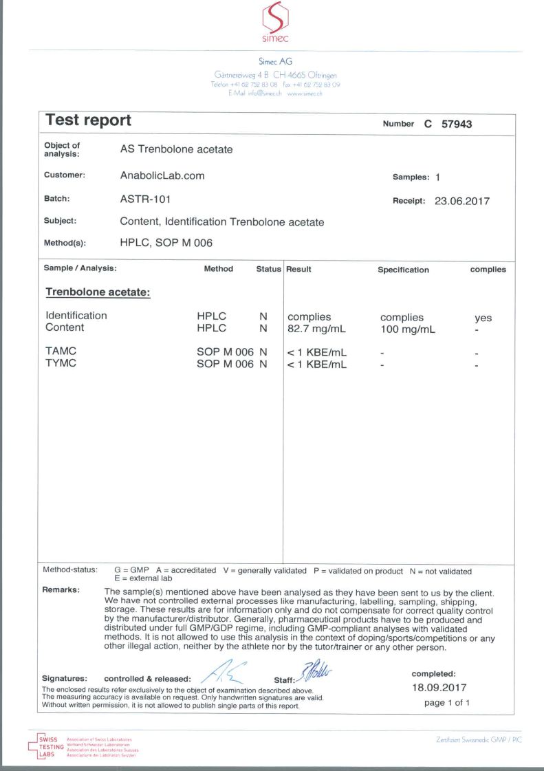 AS Labs Trenbolone Acetate lab report (September 18, 2017)