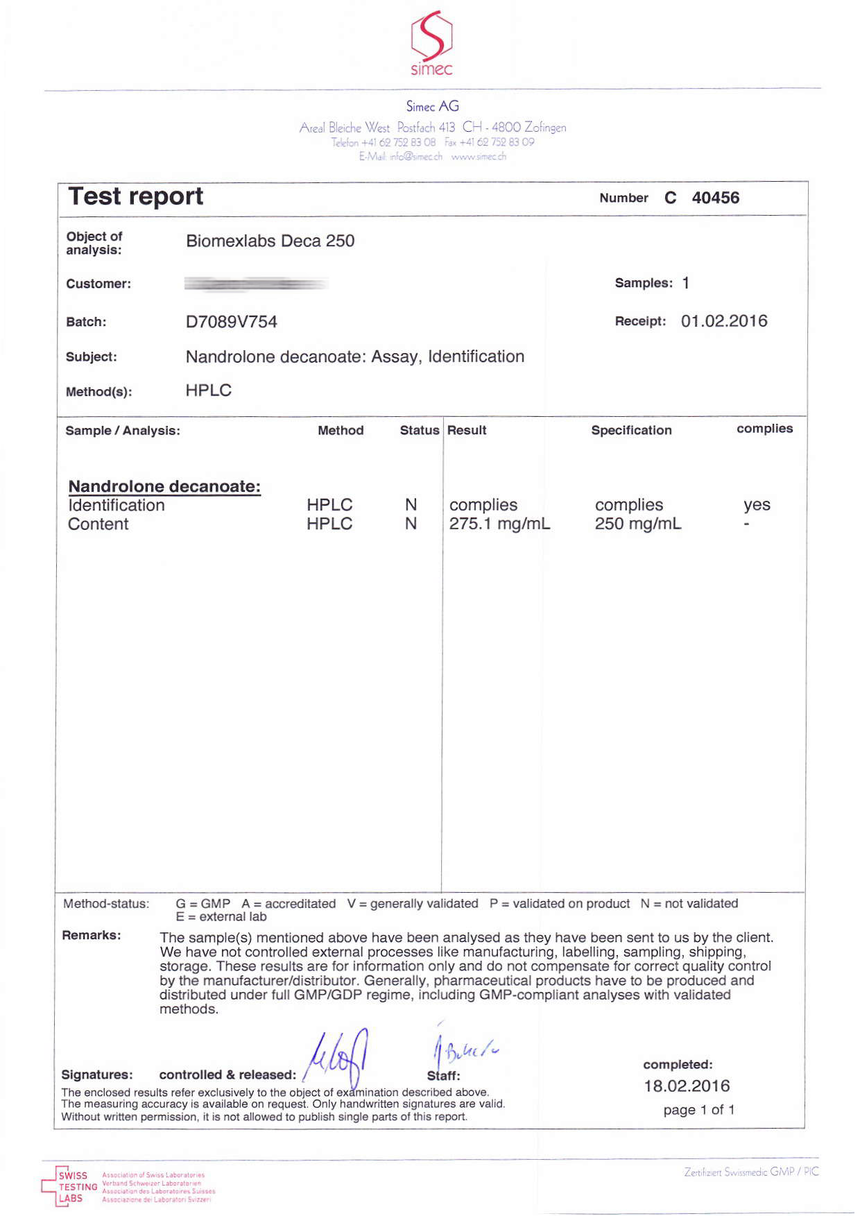 Biomex Labs Deca 250 (Batch D7089V754)