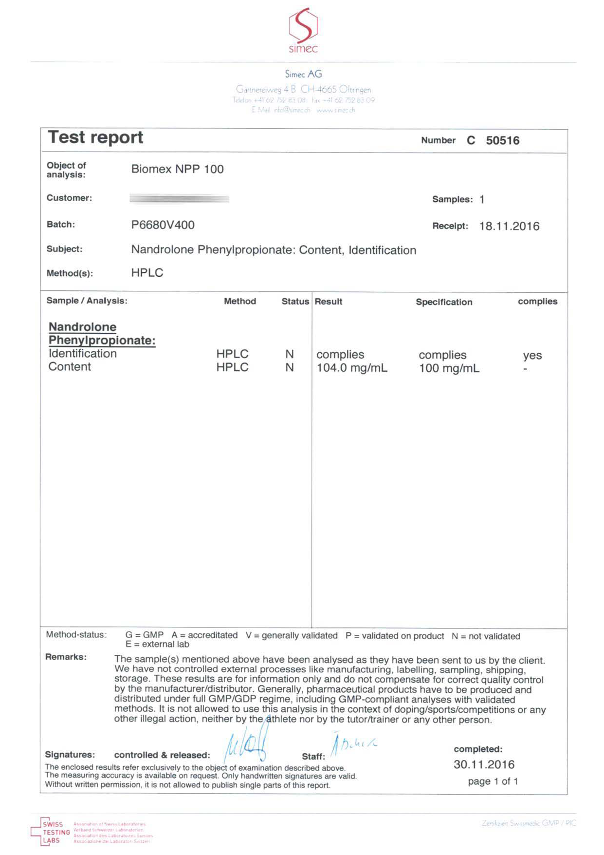 Biomex NPP 100 (Batch P6680V400)