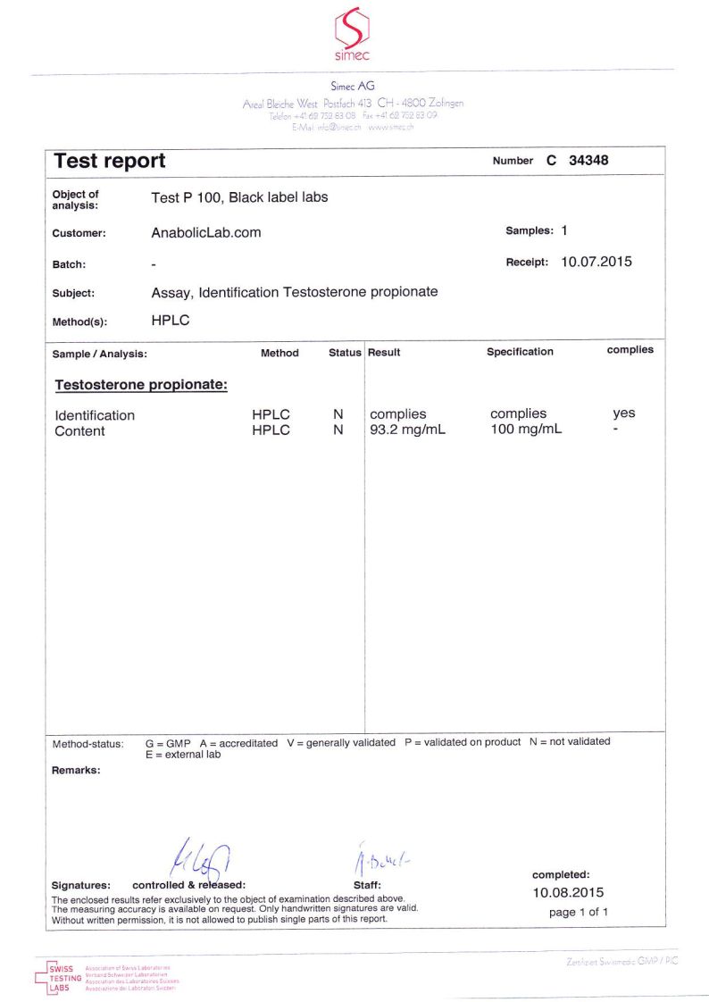 Black Label Labs Test P 100 (August 10, 2015)