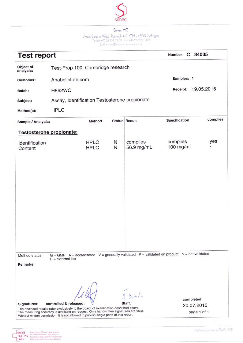 Cambridge Research Test Prop 100 lab report (July 20, 2015)