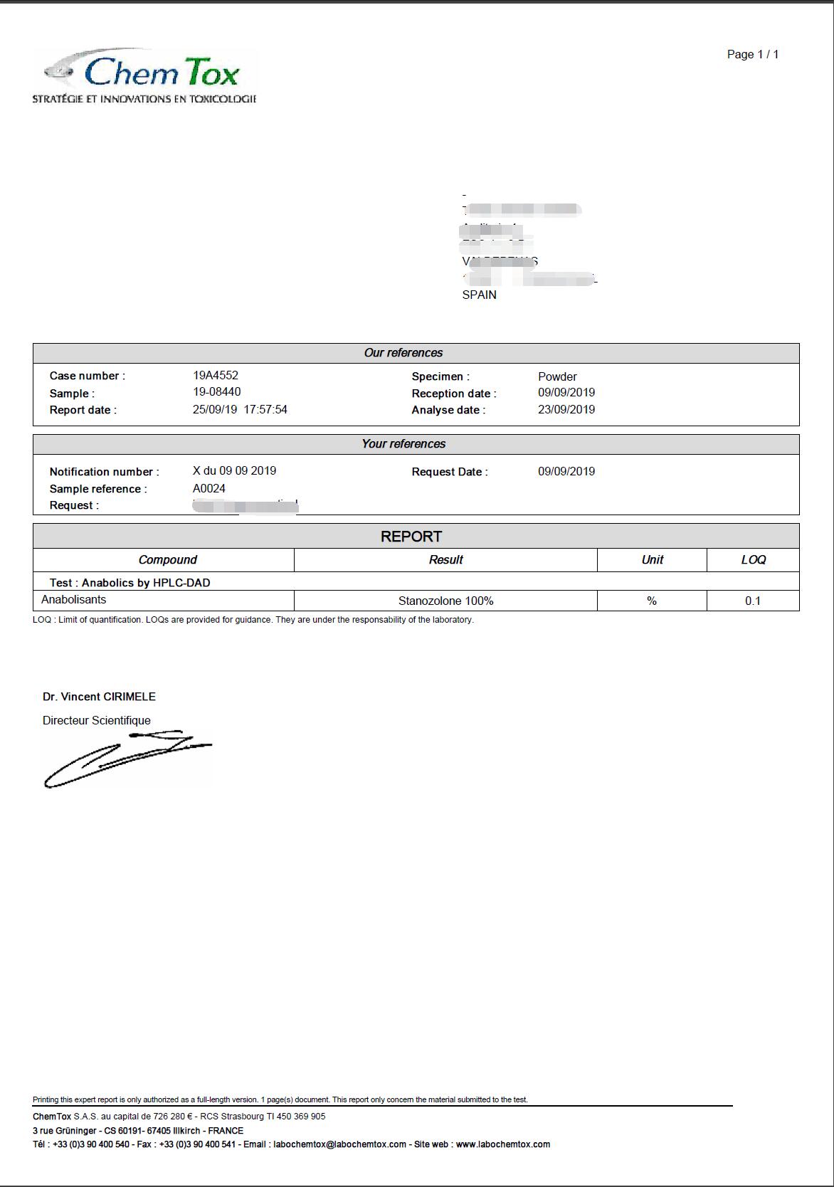 Chemtox-20190926-Stanozolol/Winstrol/Winny Purity 100%