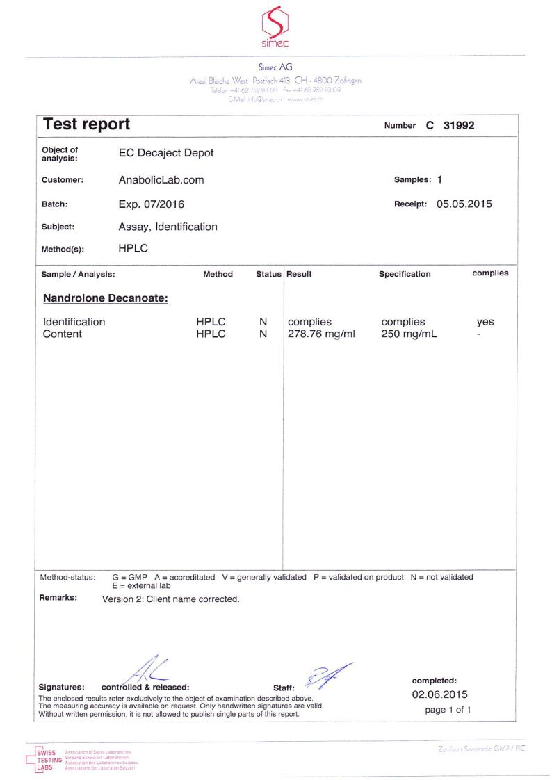 EuroChem Decaject Depot lab report (June 2, 2015)