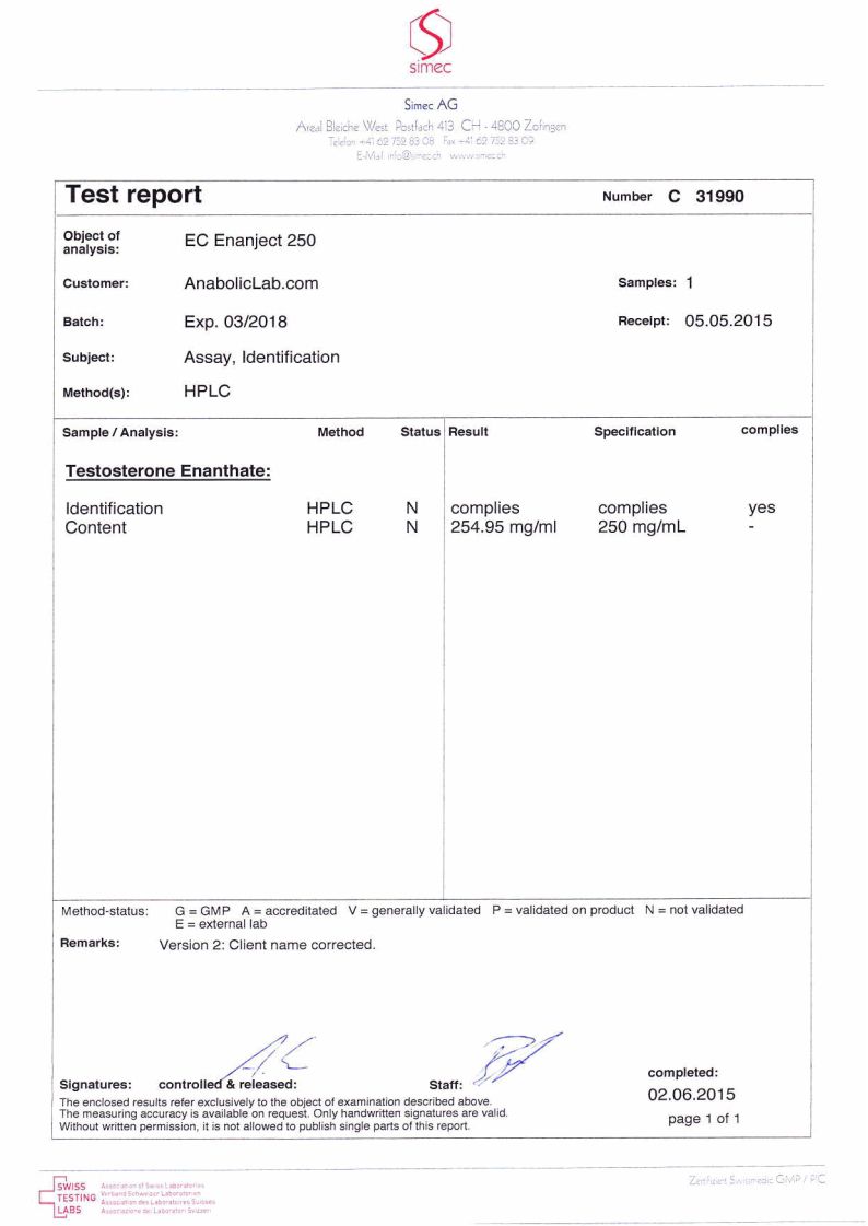 EuroChem EC Enanject 250 lab report (June 2, 2015)